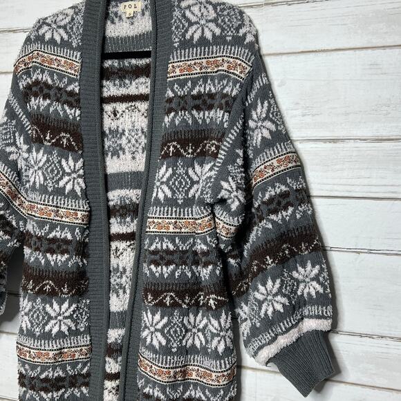 POL Knit Cardigan Sweater Green Size Small Snowflake Chenille Boho - Picture 9 of 9